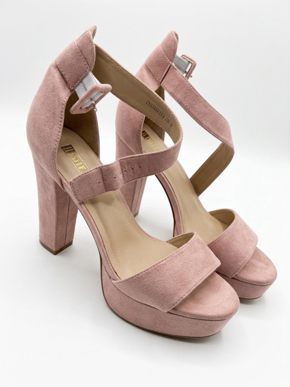 Suede Platform Ankle-Strap Heels in Blush Pink